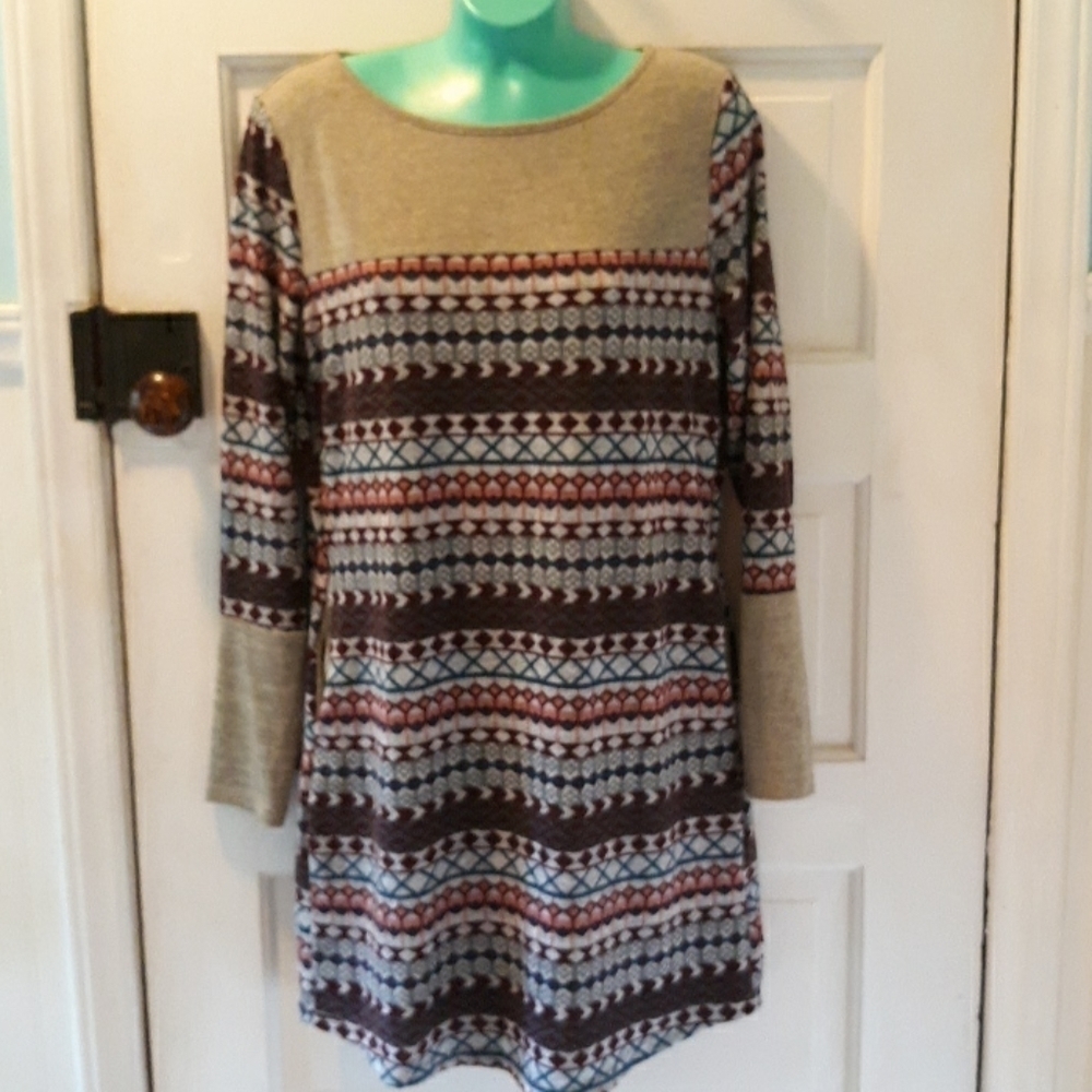 Blue time large tunic dress long sleeve